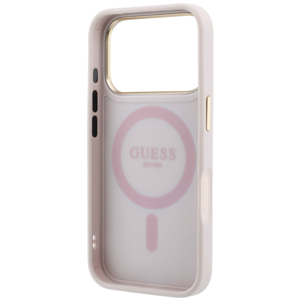 Coque MagSafe pour Apple iPhone 18 Pro Max / 17 Pro Max, Guess, Support Anneau Logo Classique, Rose