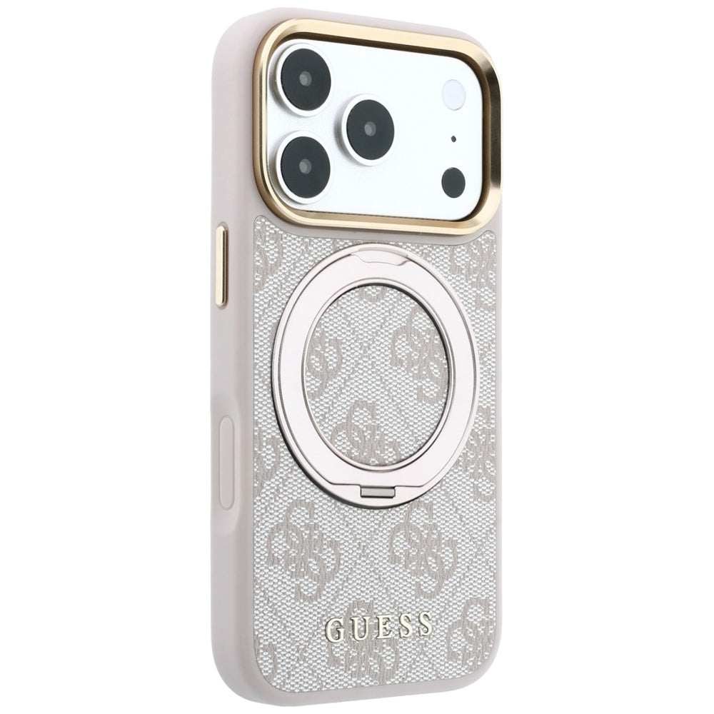Coque MagSafe pour Apple iPhone 18 Pro Max / 17 Pro Max, Guess, Support Anneau Logo Classique, Rose