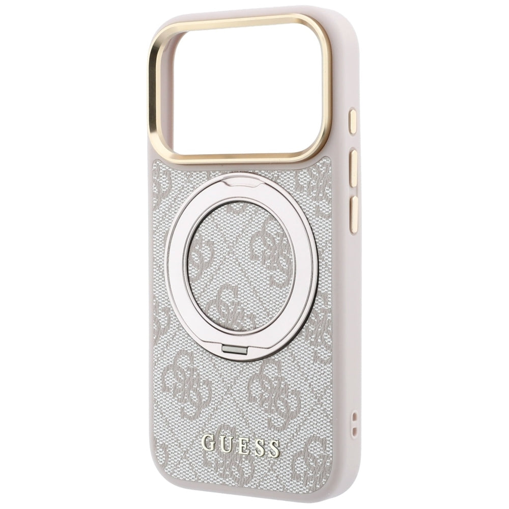 Coque MagSafe pour Apple iPhone 18 Pro Max / 17 Pro Max, Guess, Support Anneau Logo Classique, Rose
