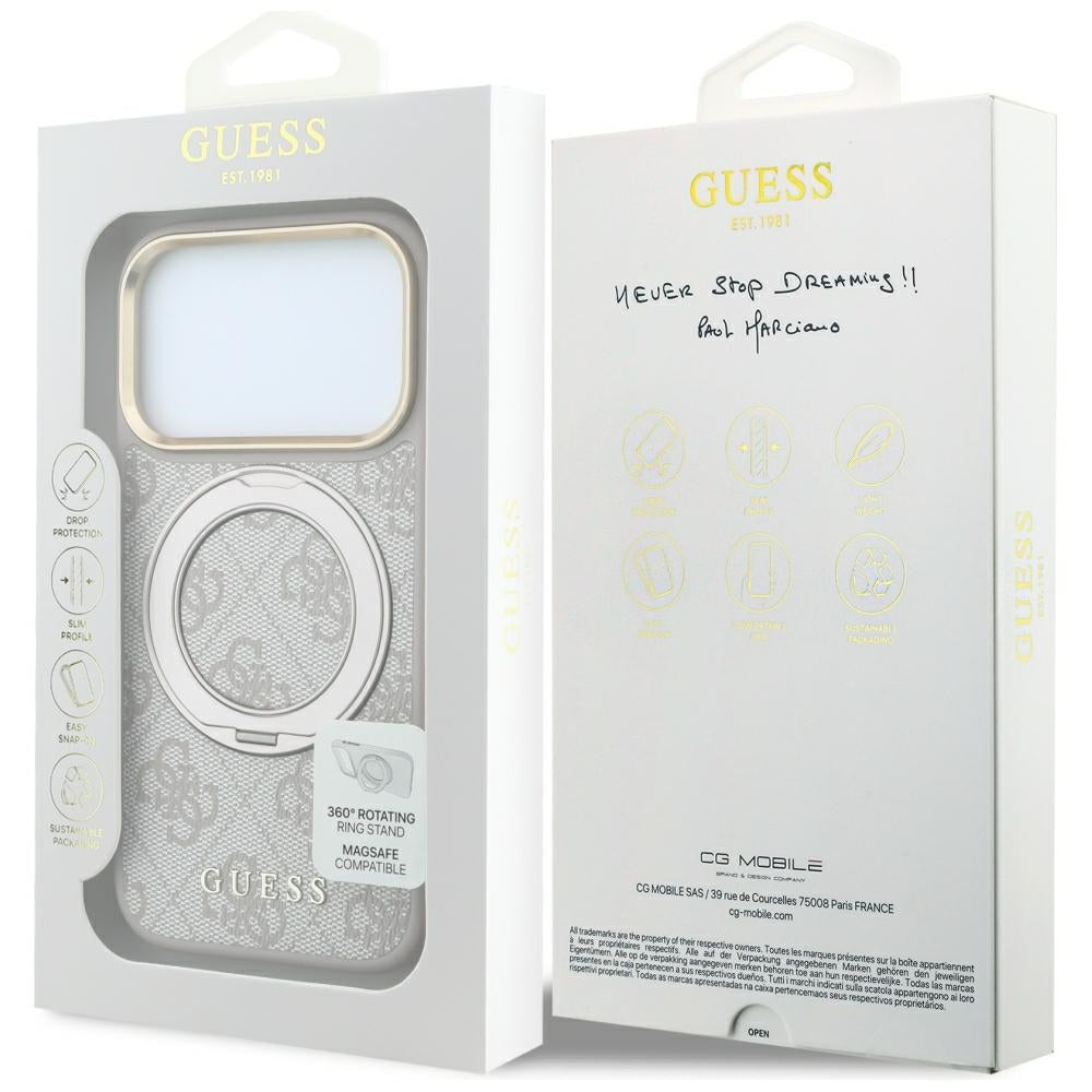 Coque MagSafe pour Apple iPhone 18 Pro Max / 17 Pro Max, Guess, Support Anneau Logo Classique, Rose