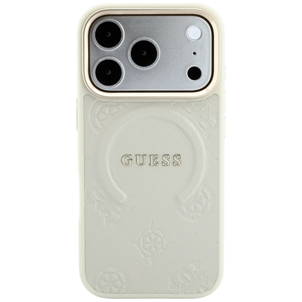 MagSafe-Hülle für Apple iPhone 18 Pro Max / 17 Pro Max, Guess, Saffiano Peony Hot Stamp, Beige