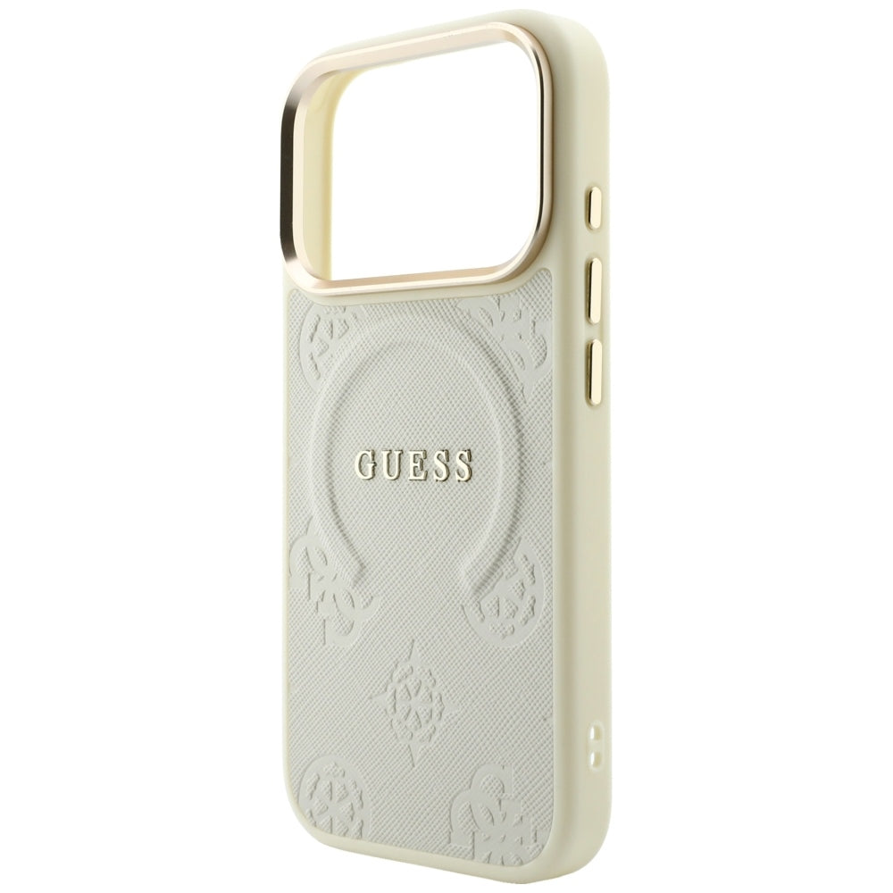 MagSafe-Hülle für Apple iPhone 18 Pro Max / 17 Pro Max, Guess, Saffiano Peony Hot Stamp, Beige