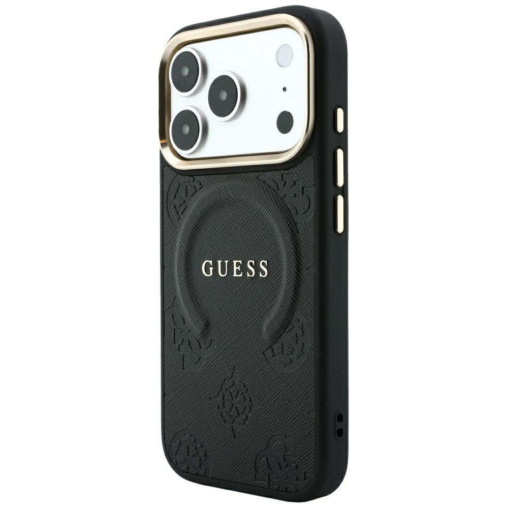 MagSafe-Hülle für Apple iPhone 18 Pro Max / 17 Pro Max, Guess, Saffiano Peony Ring, Schwarz