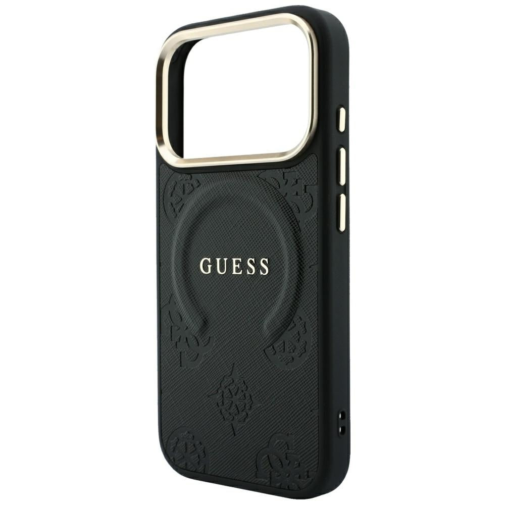 MagSafe-Hülle für Apple iPhone 18 Pro Max / 17 Pro Max, Guess, Saffiano Peony Ring, Schwarz