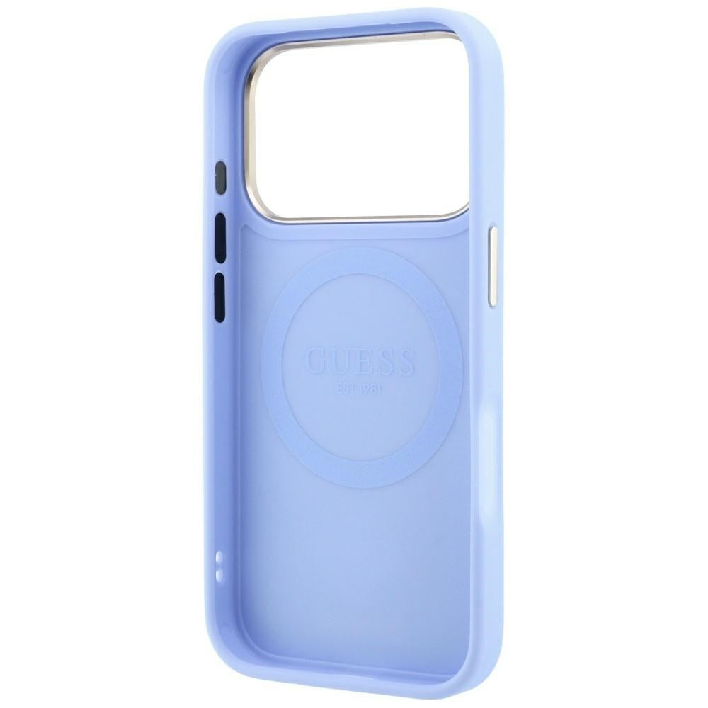 Custodia MagSafe per Apple iPhone 18 Pro Max / 17 Pro Max, Guess, Stripe Peony 4G, Blu