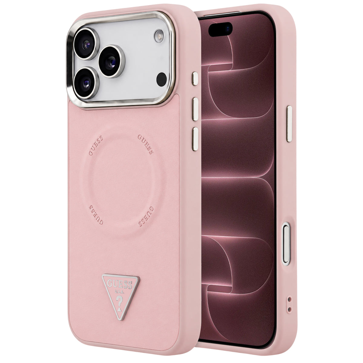 Custodia MagSafe per Apple iPhone 18 Pro Max / 17 Pro Max, Guess, Triangle Logo, Rosa