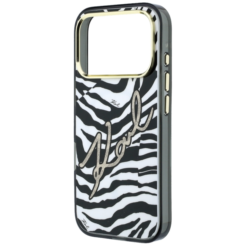 Custodia MagSafe per Apple iPhone 18 Pro Max / 17 Pro Max, Karl Lagerfeld, HC IML Signature Zebra Glitter Gold, Nera