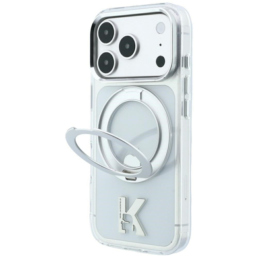 MagSafe-Hülle für Apple iPhone 18 Pro Max / 17 Pro Max, Karl Lagerfeld, IML Ring Stand Kameo Metall, Transparent