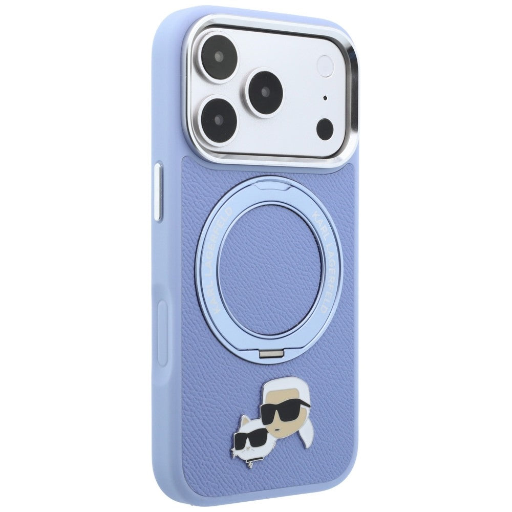 Custodia MagSafe per Apple iPhone 18 Pro Max / 17 Pro Max, Karl Lagerfeld, Ring Stand 360 Karl & Choupette Pin, Blu