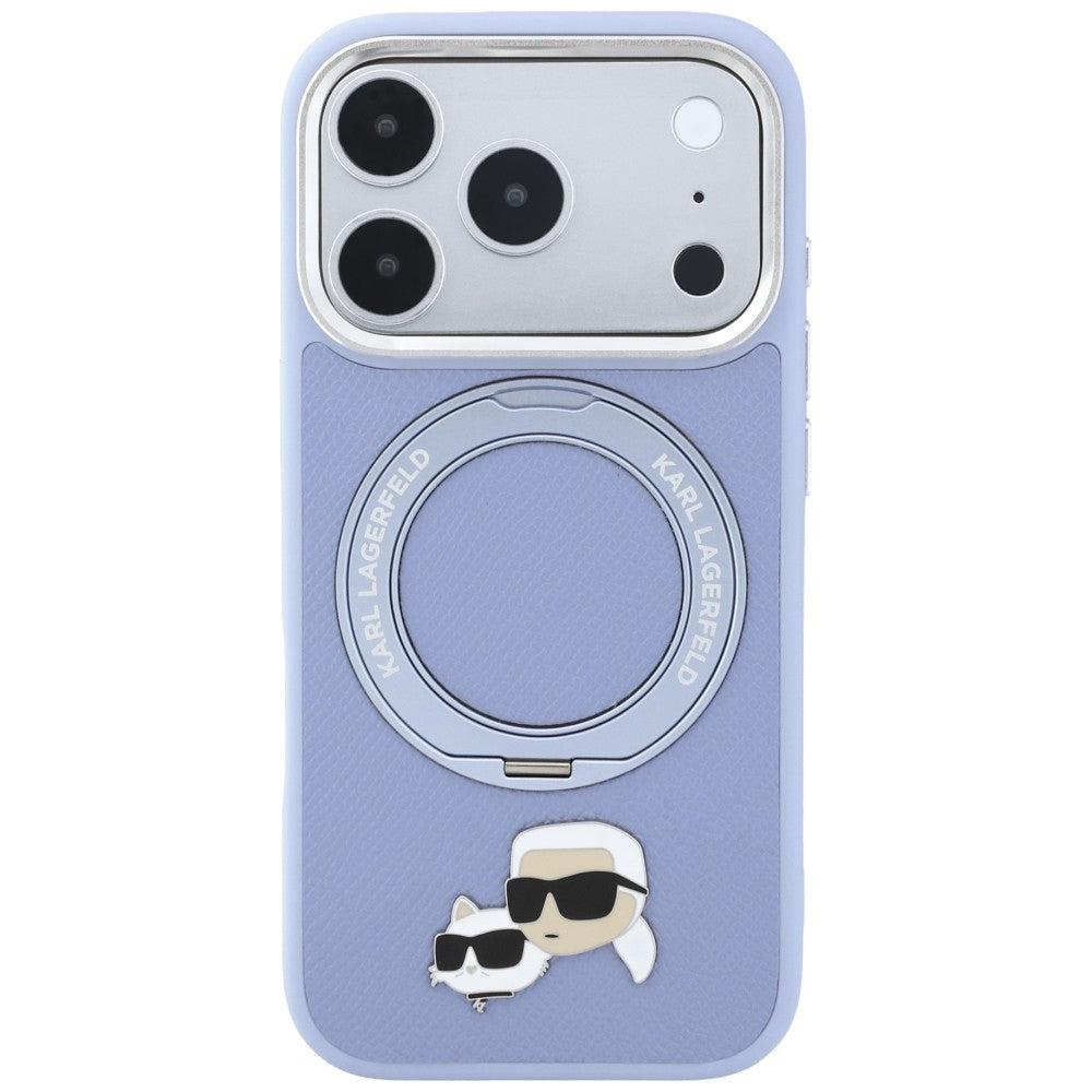Custodia MagSafe per Apple iPhone 18 Pro Max / 17 Pro Max, Karl Lagerfeld, Ring Stand 360 Karl & Choupette Pin, Blu