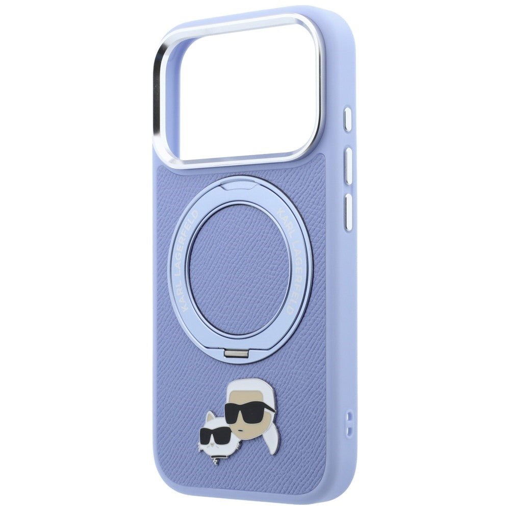 Custodia MagSafe per Apple iPhone 18 Pro Max / 17 Pro Max, Karl Lagerfeld, Ring Stand 360 Karl & Choupette Pin, Blu