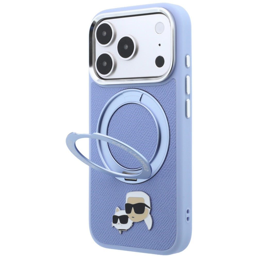 Custodia MagSafe per Apple iPhone 18 Pro Max / 17 Pro Max, Karl Lagerfeld, Ring Stand 360 Karl & Choupette Pin, Blu