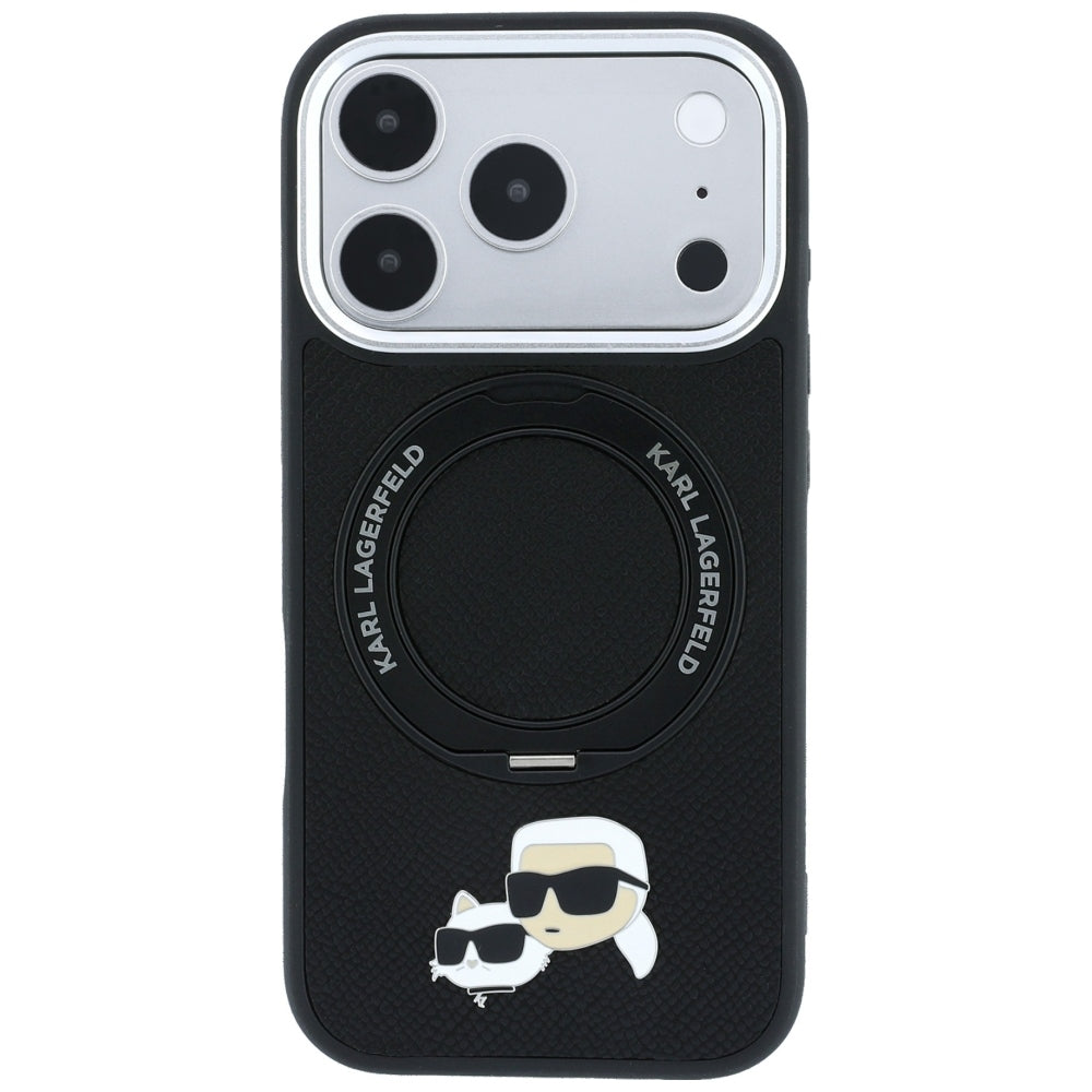 Custodia MagSafe per Apple iPhone 18 Pro Max / 17 Pro Max, Karl Lagerfeld, Ring Stand 360 Karl & Choupette Pin, Nera