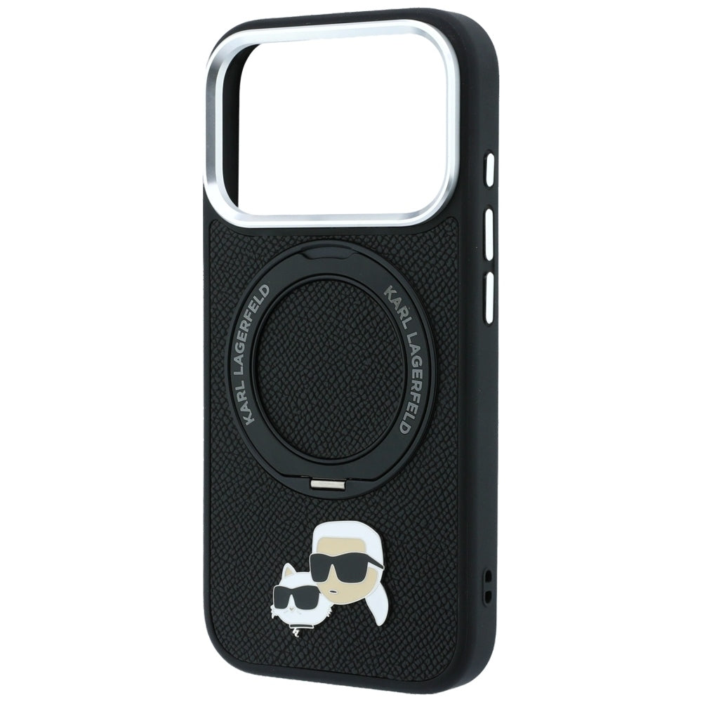 Custodia MagSafe per Apple iPhone 18 Pro Max / 17 Pro Max, Karl Lagerfeld, Ring Stand 360 Karl & Choupette Pin, Nera