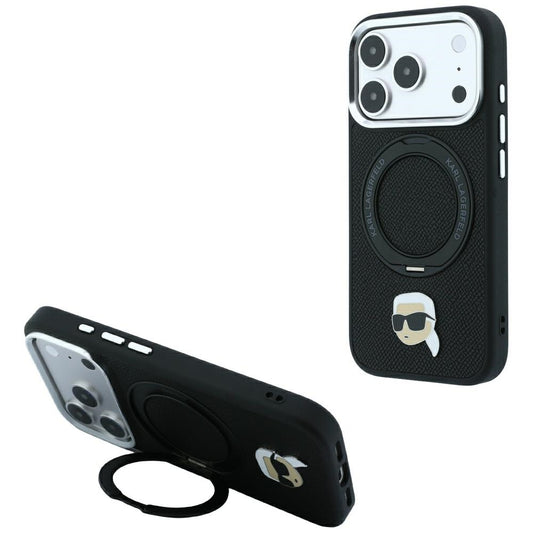 Coque MagSafe pour Apple iPhone 18 Pro Max / 17 Pro Max, Karl Lagerfeld, Ring Stand 360 Karl Pin, noire