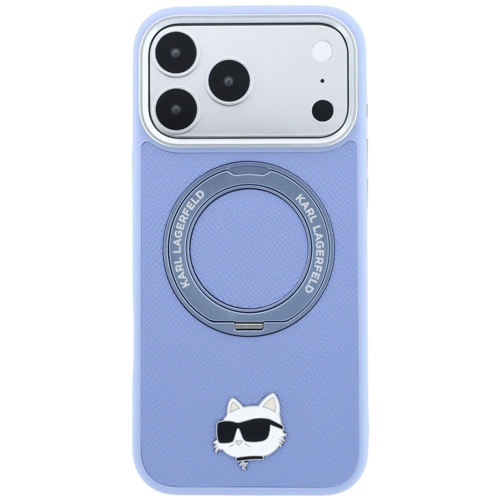 MagSafe-Hülle für Apple iPhone 18 Pro Max / 17 Pro Max, Karl Lagerfeld, Saffiano Ring Stand 360 Choupette Pin, Blau