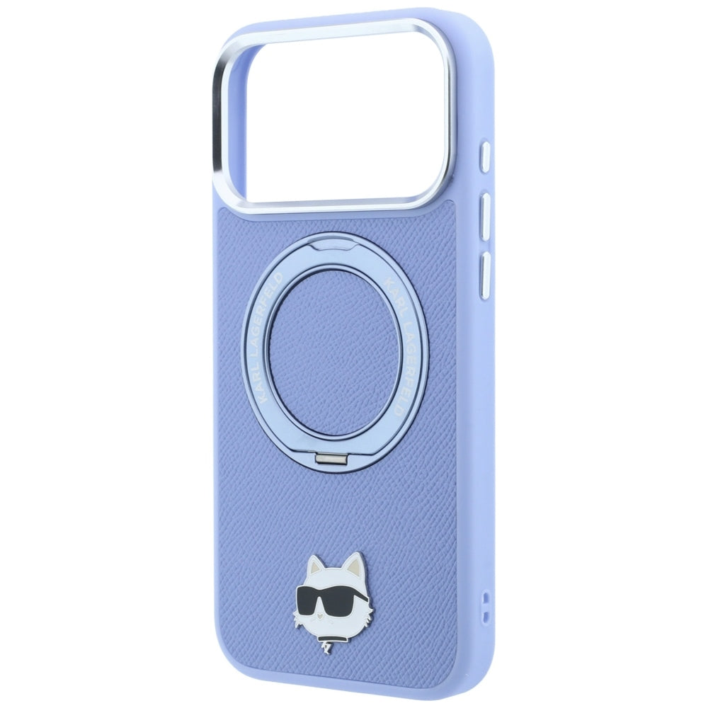 MagSafe-Hülle für Apple iPhone 18 Pro Max / 17 Pro Max, Karl Lagerfeld, Saffiano Ring Stand 360 Choupette Pin, Blau
