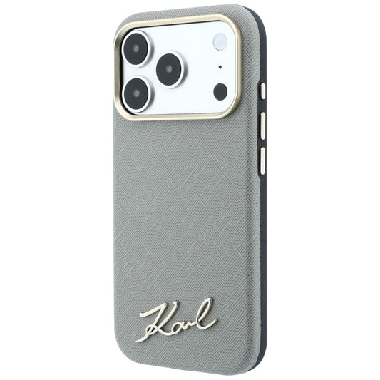 Custodia MagSafe per Apple iPhone 18 Pro Max / 17 Pro Max, Karl Lagerfeld, Saffiano Small Script Metal Logo, Beige