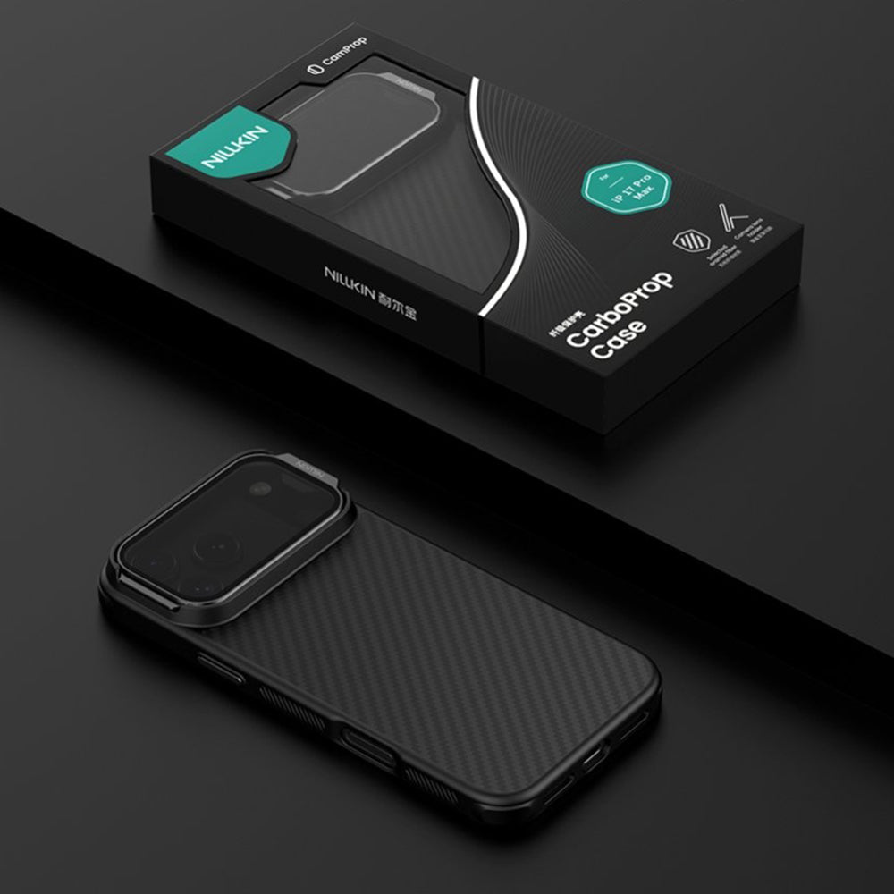 MagSafe-Hülle für Apple iPhone 18 Pro Max / 17 Pro Max, Nillkin, CarboProp mit transparentem schwarzem Objektivschutz, Schwarz
