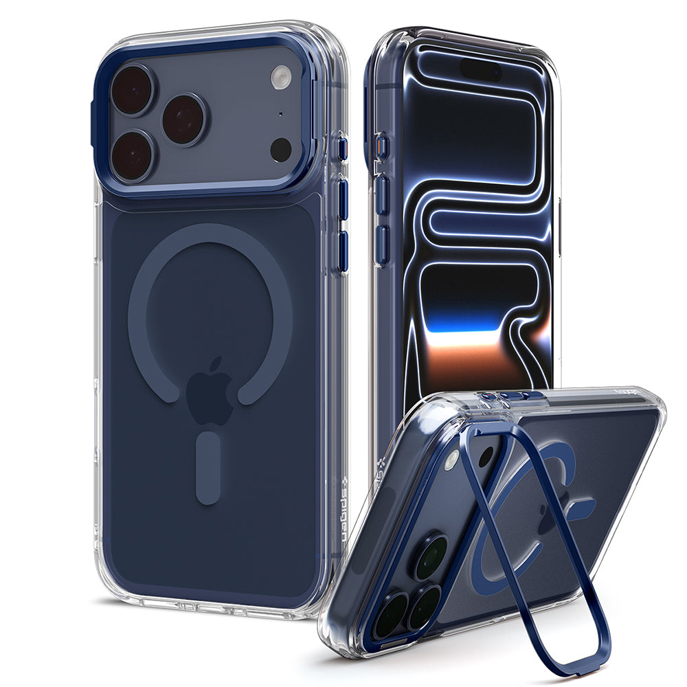 Custodia MagSafe per Apple iPhone 18 Pro Max / 17 Pro Max, Spigen, Ultra Hybrid Optik S, Trasparente Blu Navy ACS11909