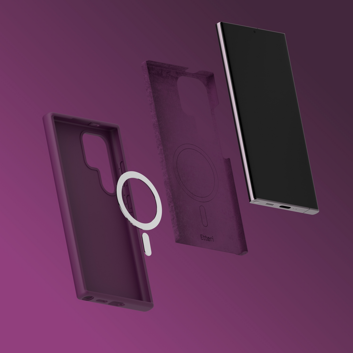 Coque MagSafe pour Samsung Galaxy S25 Ultra S938, Etteri, Silicone Mag, Bordeaux