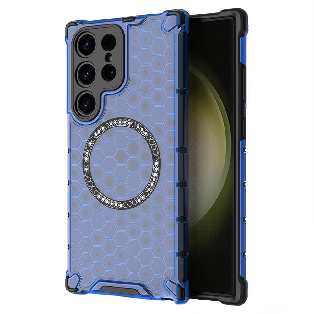Custodia MagSafe per Samsung Galaxy S24 Ultra S928, Techsuit, HoneyComb Shield, Blu