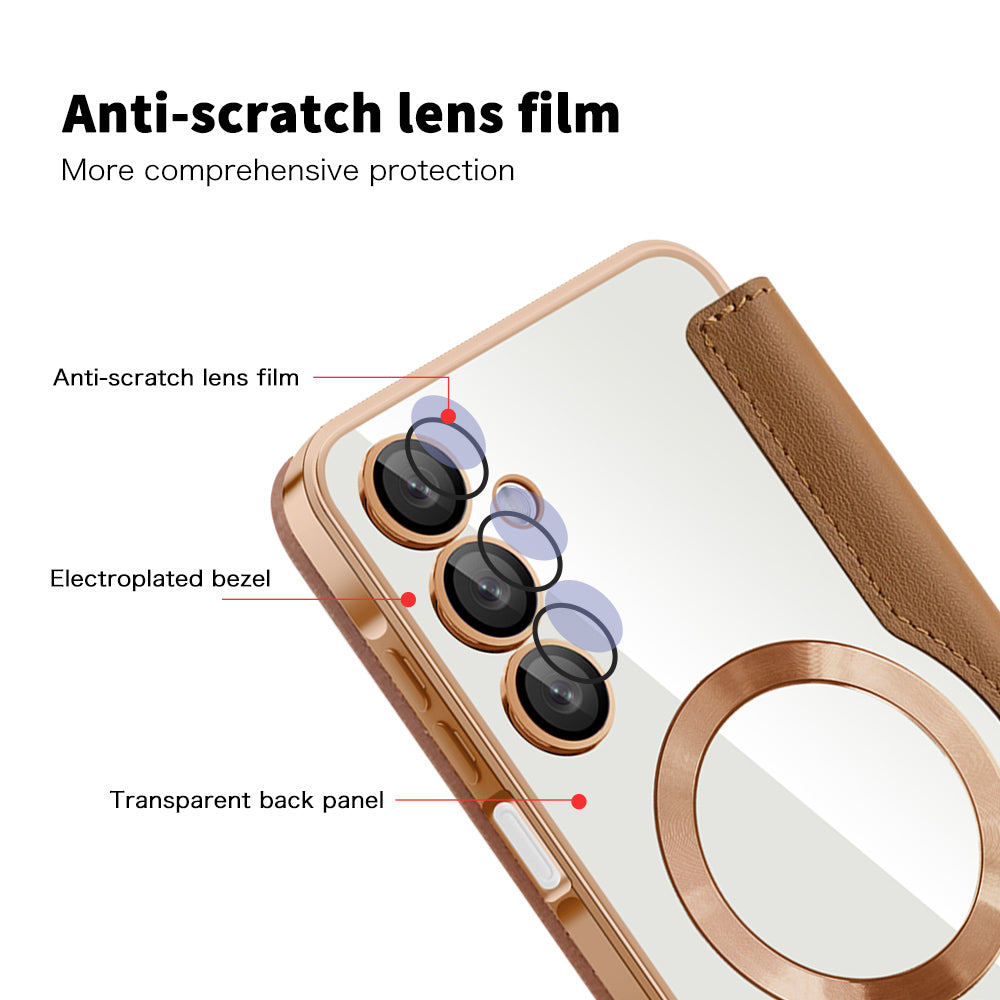 Coque MagSafe pour Samsung Galaxy A16 5G A166 / A16 4G A165, Techsuit, SmartMag Book, Marron