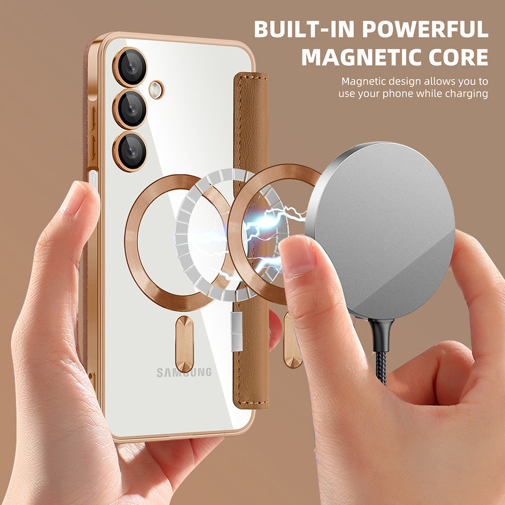 Coque MagSafe pour Samsung Galaxy A16 5G A166 / A16 4G A165, Techsuit, SmartMag Book, Marron