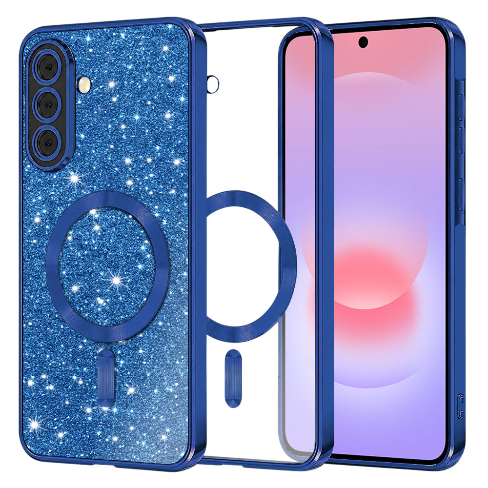 Custodia MagSafe per Samsung Galaxy A37 5G, Techsuit, Luxury Glitter, Blu Scuro