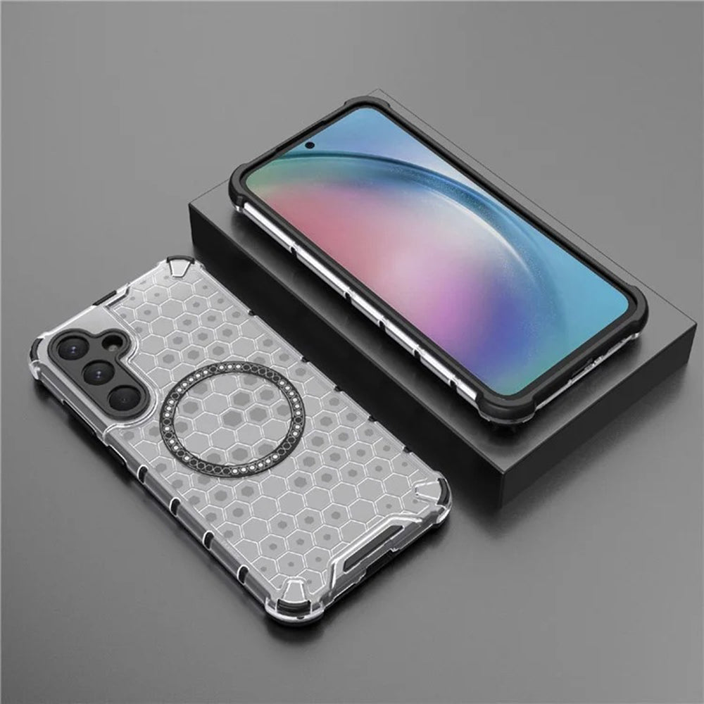 Custodia MagSafe per Samsung Galaxy A55 5G A556, Techsuit, HoneyComb Shield, Bianca