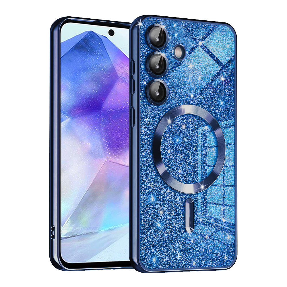 Coque MagSafe pour Samsung Galaxy A55 5G A556, Techsuit, Luxury Glitter, Bleu Foncé