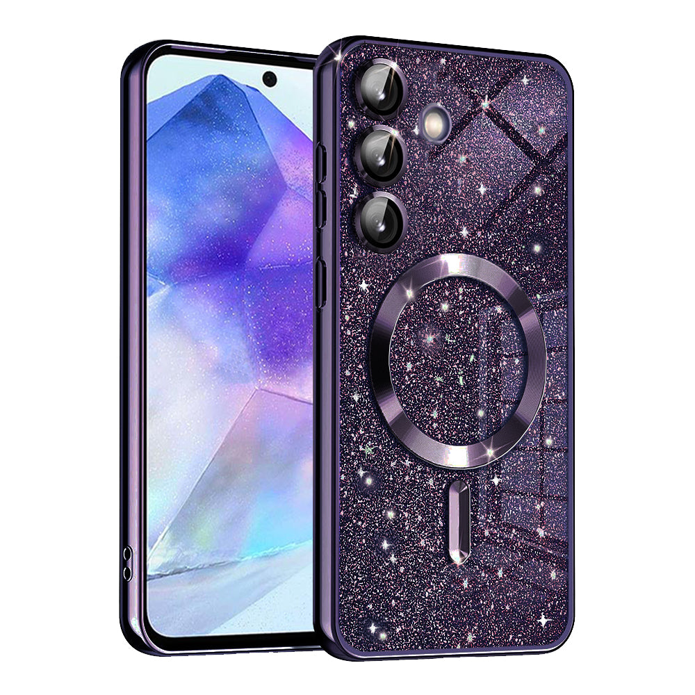 Coque MagSafe pour Samsung Galaxy A55 5G A556, Techsuit, Luxury Glitter, Violet Foncé