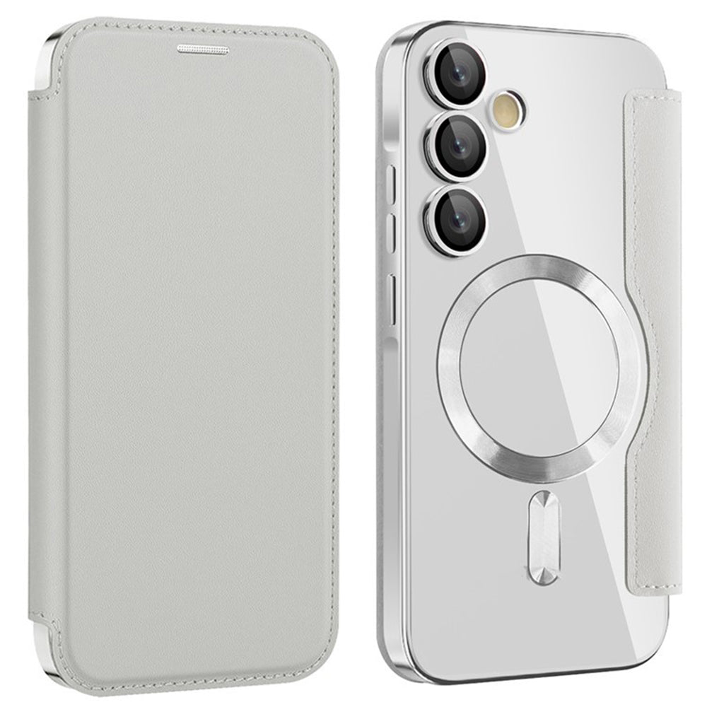 Coque MagSafe pour Samsung Galaxy A55 5G A556, Techsuit, SmartMag Book, Gris