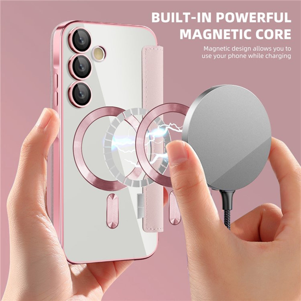 Coque MagSafe pour Samsung Galaxy A55 5G A556, Techsuit, SmartMag Book, Rose