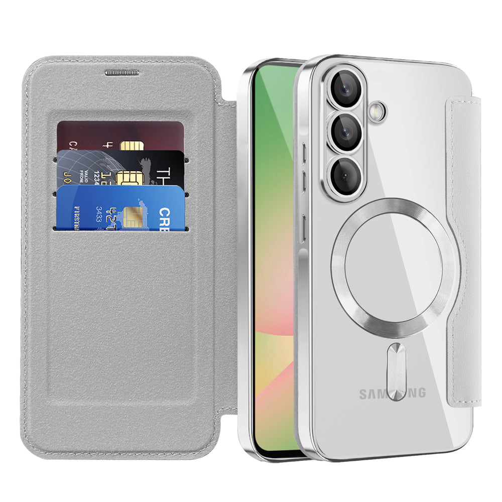 Coque MagSafe pour Samsung Galaxy A56 A566, Techsuit, SmartMag Book, Gris