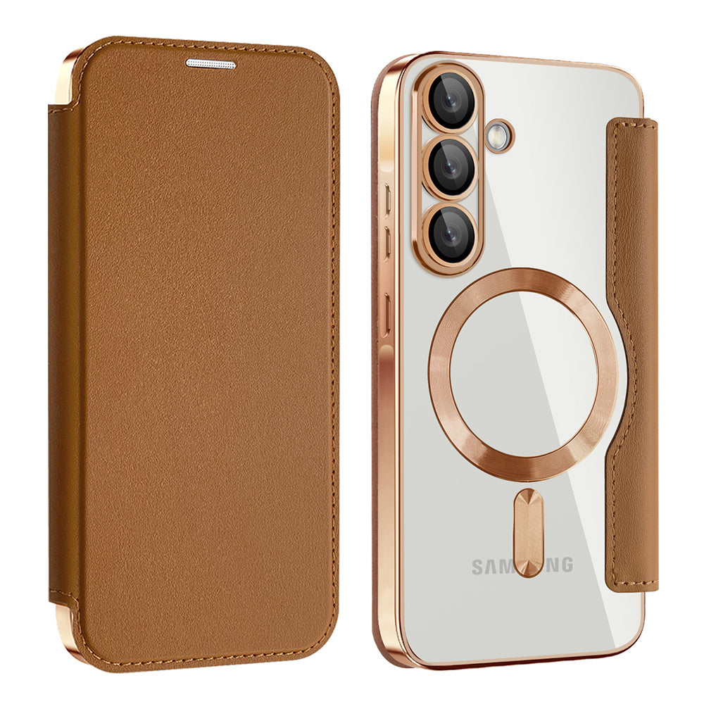 Coque MagSafe pour Samsung Galaxy A56 A566, Techsuit, SmartMag Book, Marron