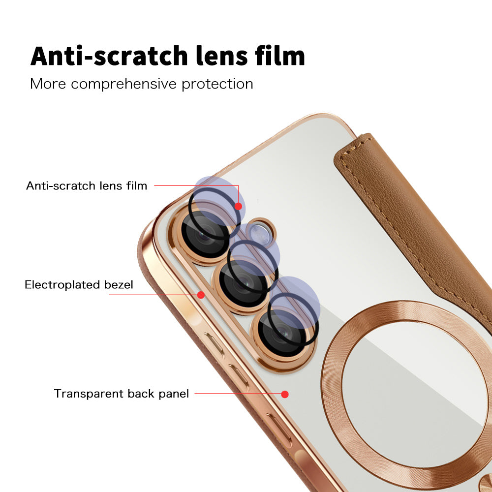 Coque MagSafe pour Samsung Galaxy A56 A566, Techsuit, SmartMag Book, Marron