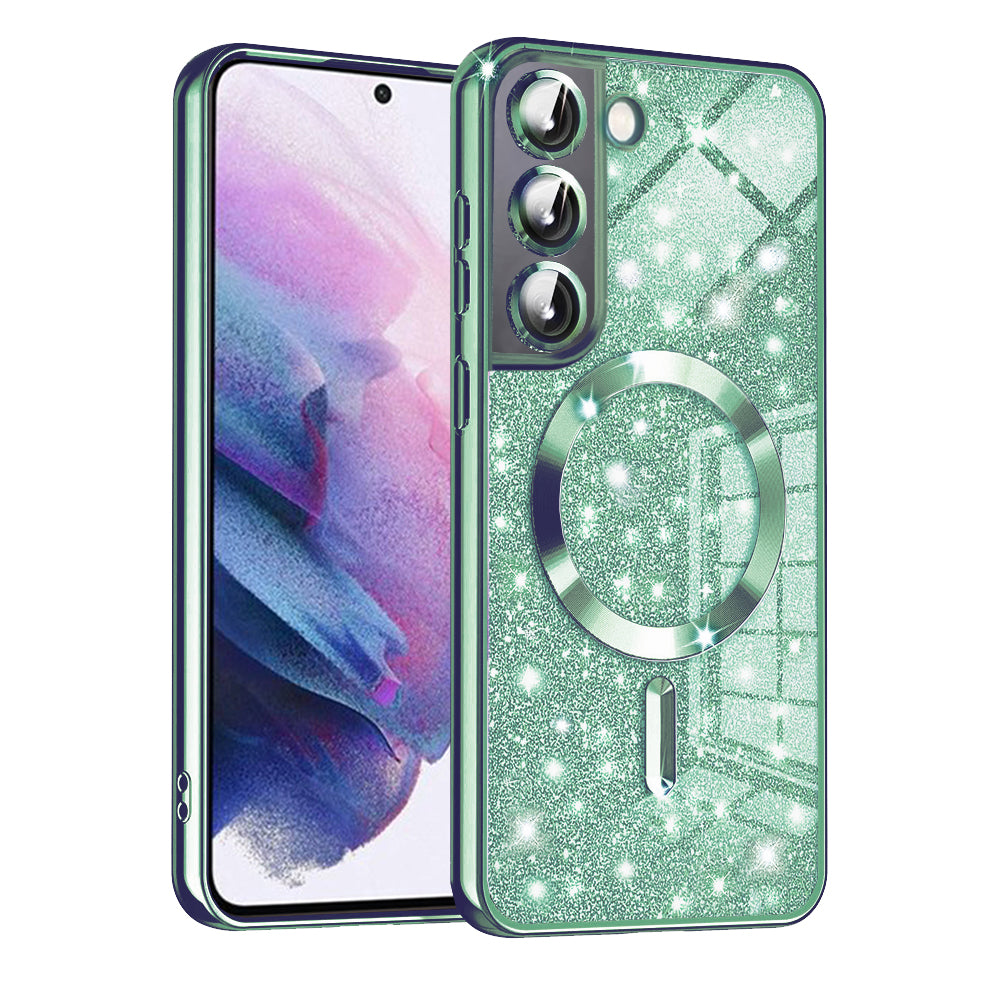 Coque MagSafe pour Samsung Galaxy S21 5G G991, Techsuit, Luxury Glitter, Vert Clair