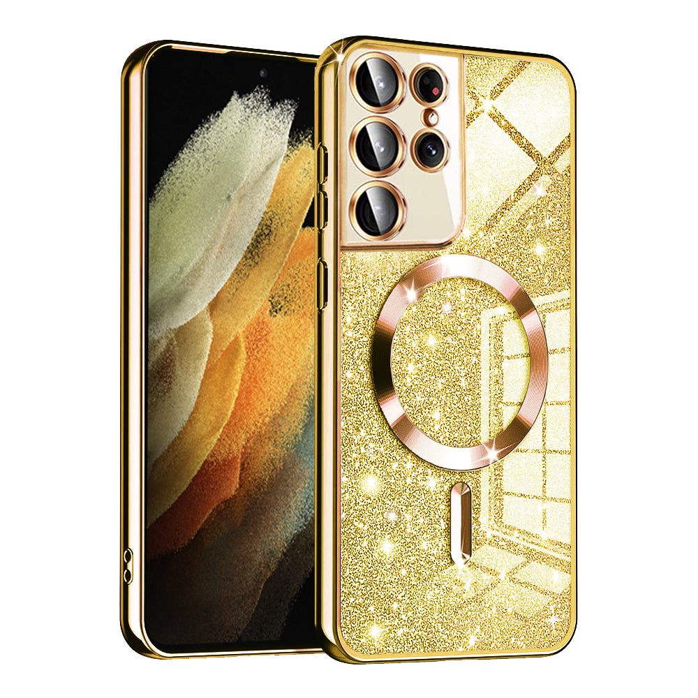 Custodia MagSafe per Samsung Galaxy S21 Ultra 5G G998, Techsuit, Luxury Glitter, Dorata
