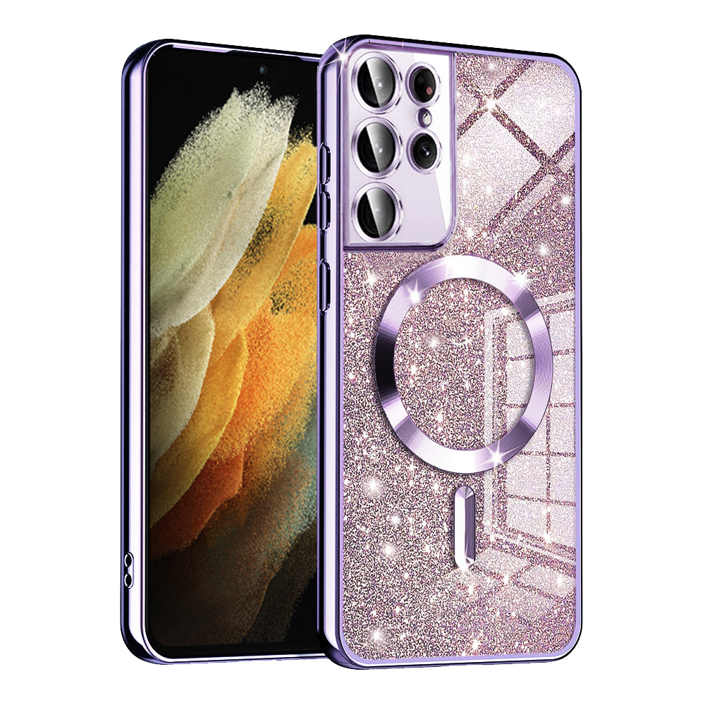 Coque MagSafe pour Samsung Galaxy S21 Ultra 5G G998, Techsuit, Luxury Glitter, Violet Clair