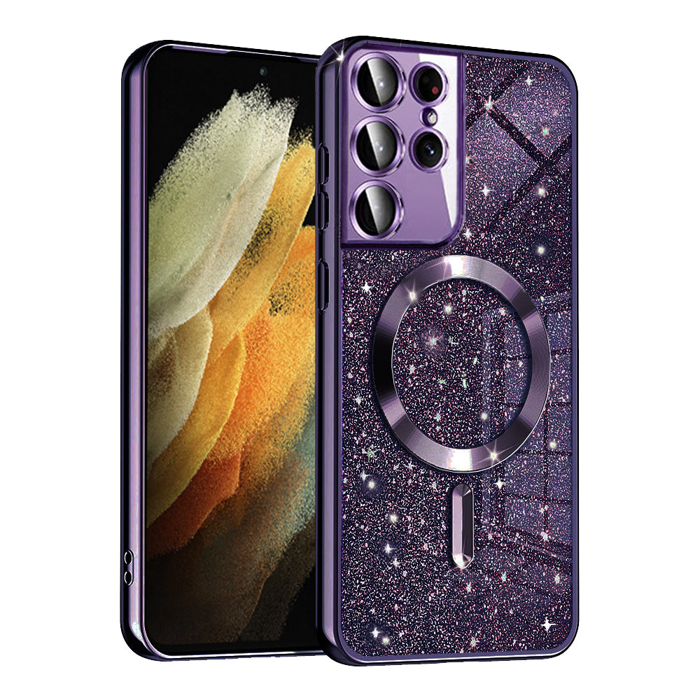 Coque MagSafe pour Samsung Galaxy S21 Ultra 5G G998, Techsuit, Luxury Glitter, Violet Foncé