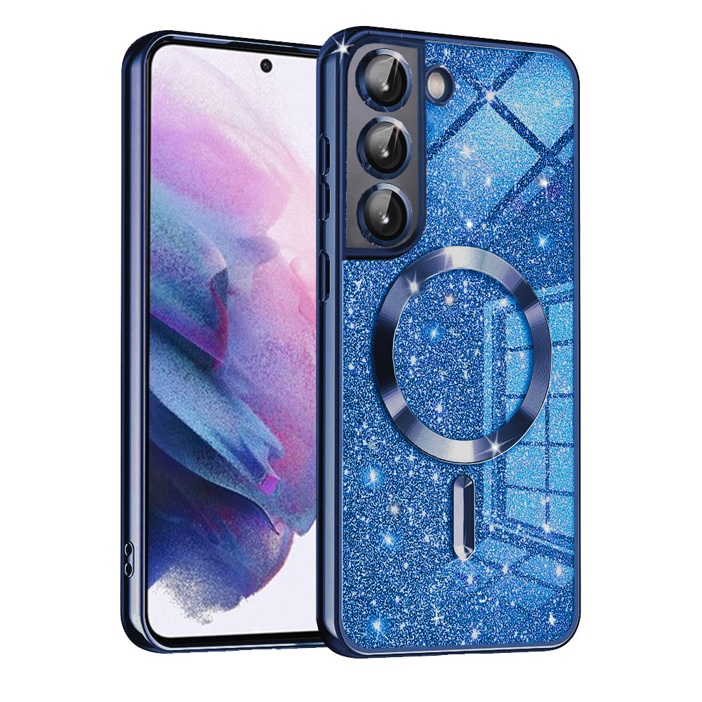 Custodia MagSafe per Samsung Galaxy S22 5G S901, Techsuit, Luxury Glitter, Blu Scuro