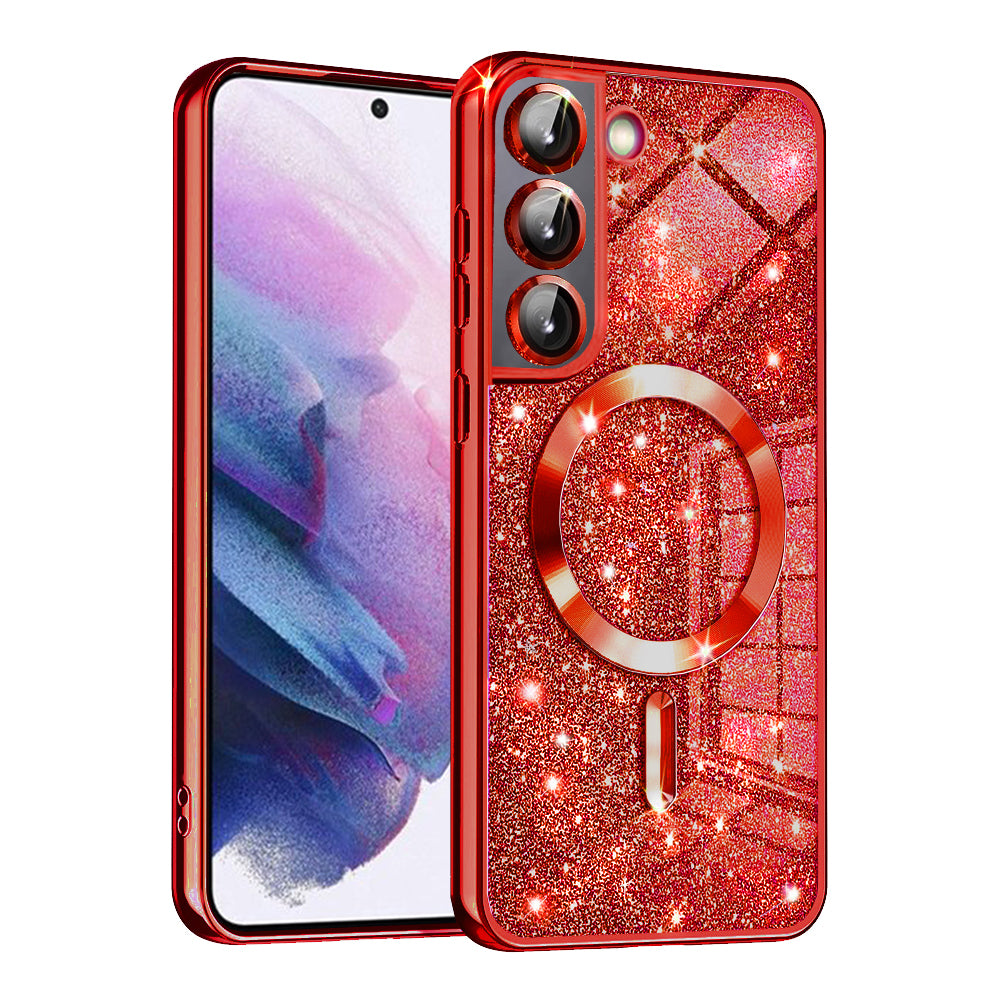 Custodia MagSafe per Samsung Galaxy S22 5G S901, Techsuit, Luxury Glitter, Rossa