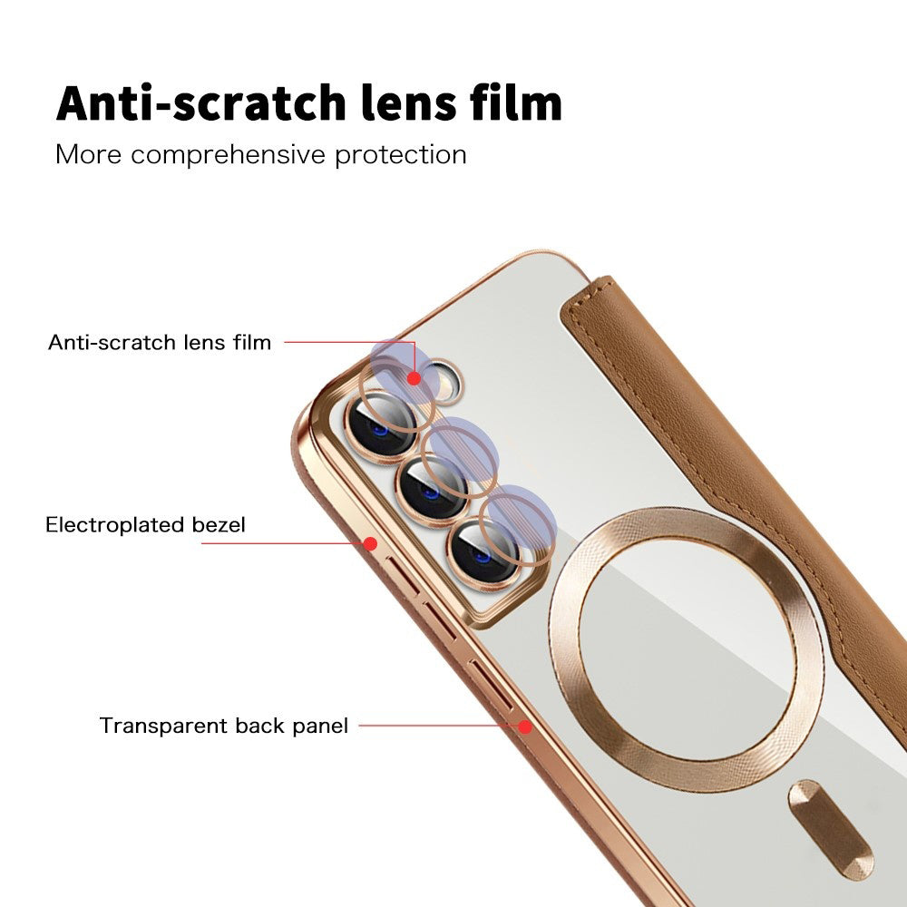 Coque MagSafe pour Samsung Galaxy S22 5G S901, Techsuit, SmartMag Book, Marron
