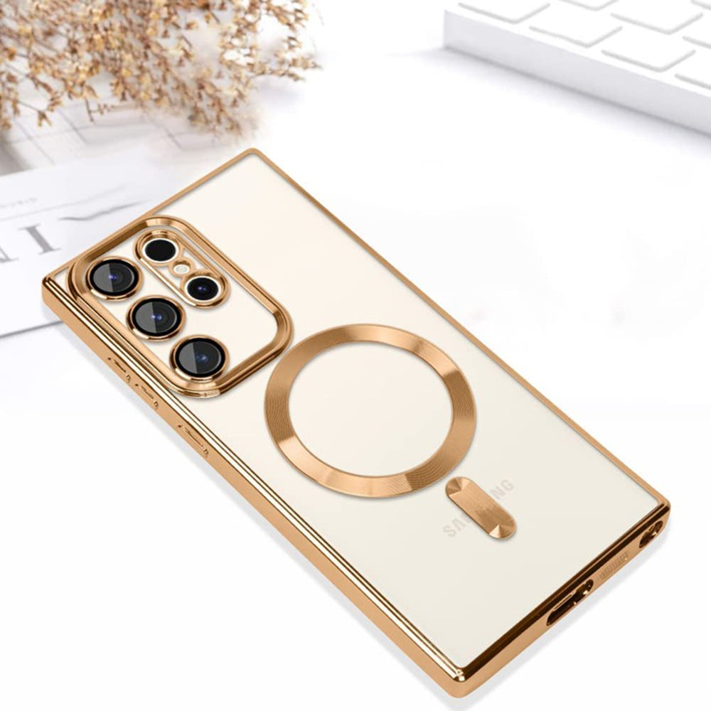 Custodia MagSafe per Samsung Galaxy S22 Ultra 5G S908, Techsuit, Luxury Crystal, Dorata