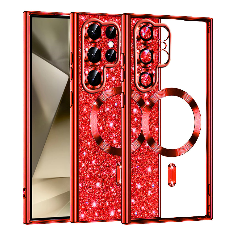 Custodia MagSafe per Samsung Galaxy S22 Ultra 5G S908, Techsuit, Luxury Glitter, Rossa