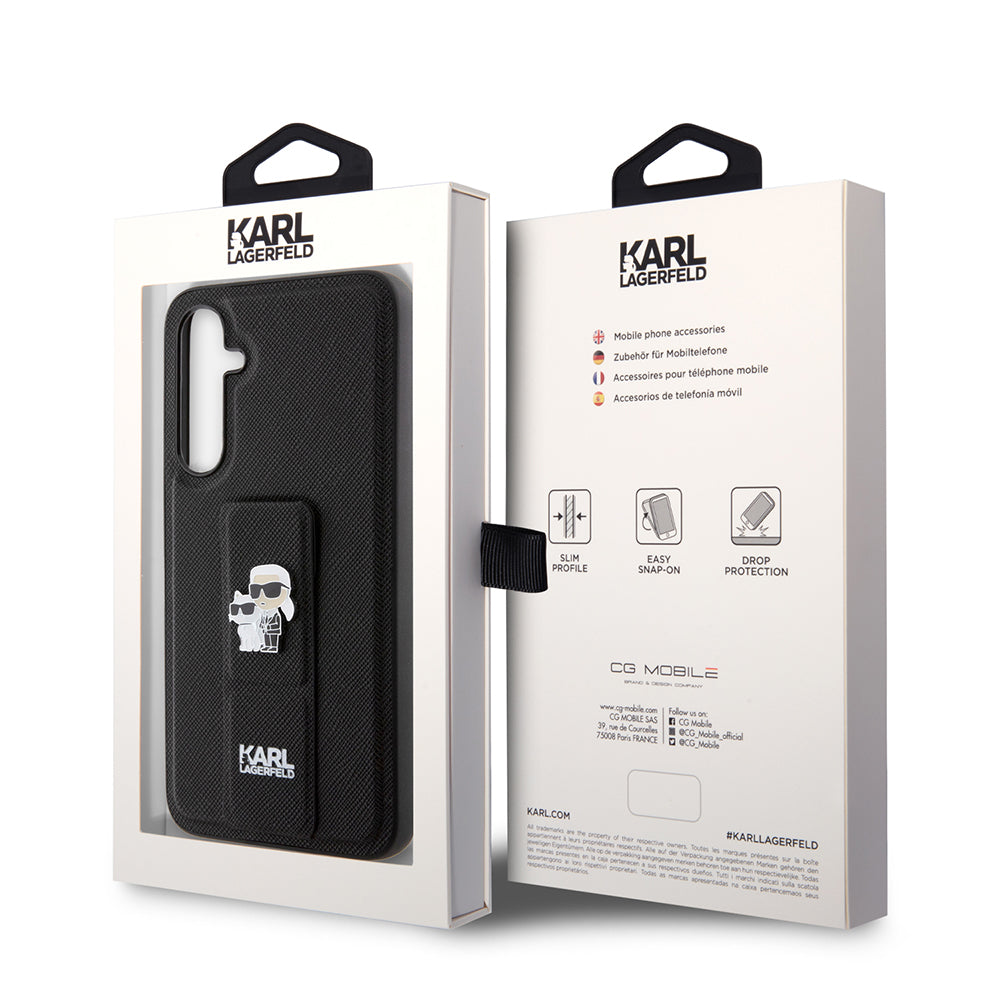 MagSafe Hülle für Samsung Galaxy S23 FE S711, Karl Lagerfeld, Saffiano Gripstand Karl & Choupette, Blau