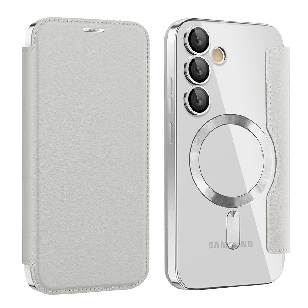 Coque MagSafe pour Samsung Galaxy S23 FE S711, Techsuit, SmartMag Book, Gris