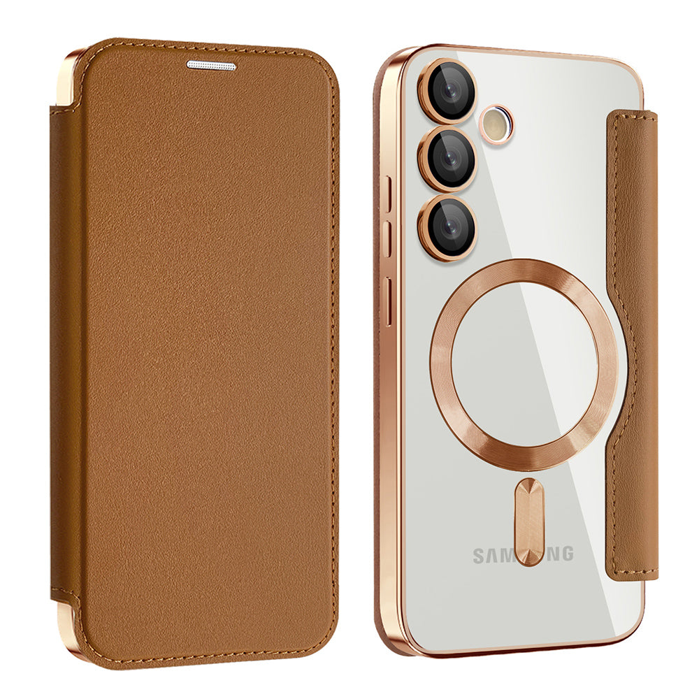 Custodia MagSafe per Samsung Galaxy S23 FE S711, Techsuit, SmartMag Book, Marrone