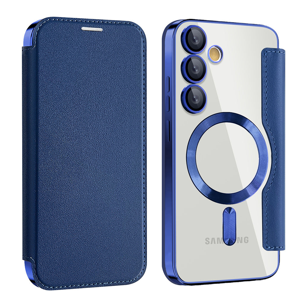 Coque MagSafe pour Samsung Galaxy S23+ S916, Techsuit, SmartMag Book, Bleue